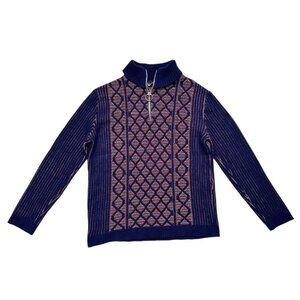 70s vintage quarter zip sweater o-ring rainbow knitted pattern turtleneck.